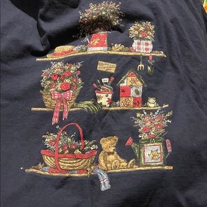 Vintage nwt sz 2X Basic Editions Blue Tee with Floral and Teddy Bear Motif